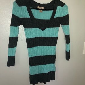 Teal gray striped sweater